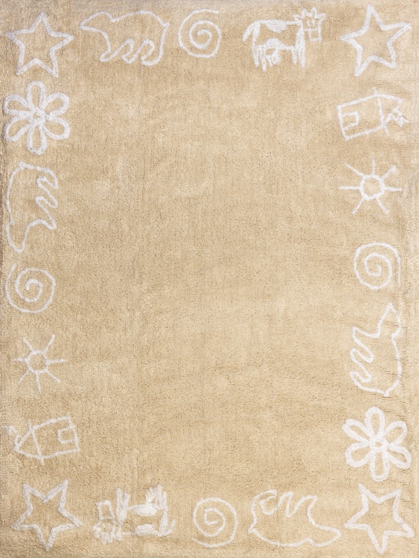 Aratextil mosható pamutszőnyeg - 120x160cm bézs szélén csillagos, házikós