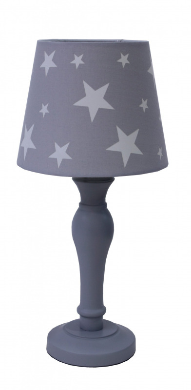 Aratextil asztali l�mpa fa talppal - 17,2 x 17,2  x 32cm sz�rke csillagos