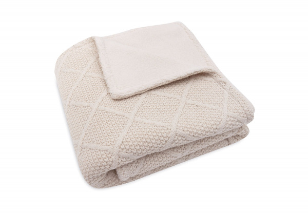 Jollein takaró  - 75x100 cm Check Knit Oatmeal/Teddy Fleece