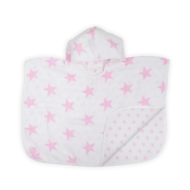 Jollein kapucnis ponchó - 45x60 little star pink