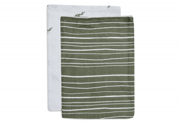 Jollein mosd�keszty� muslin  - Stripe & Olive Leaf Green