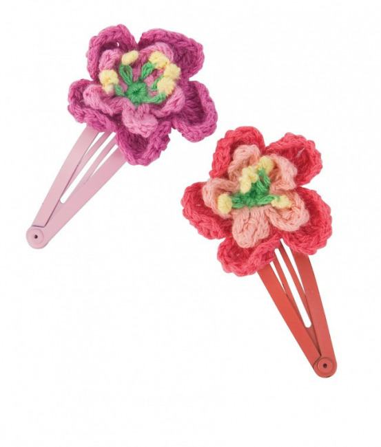 Sebra horgolt hajklipsz - piros - r�zsasz�n vir�gokkal