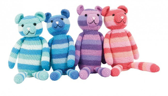 Sebra horgolt teddy maci 30 cm - z�ld, k�k, lila-piros 1